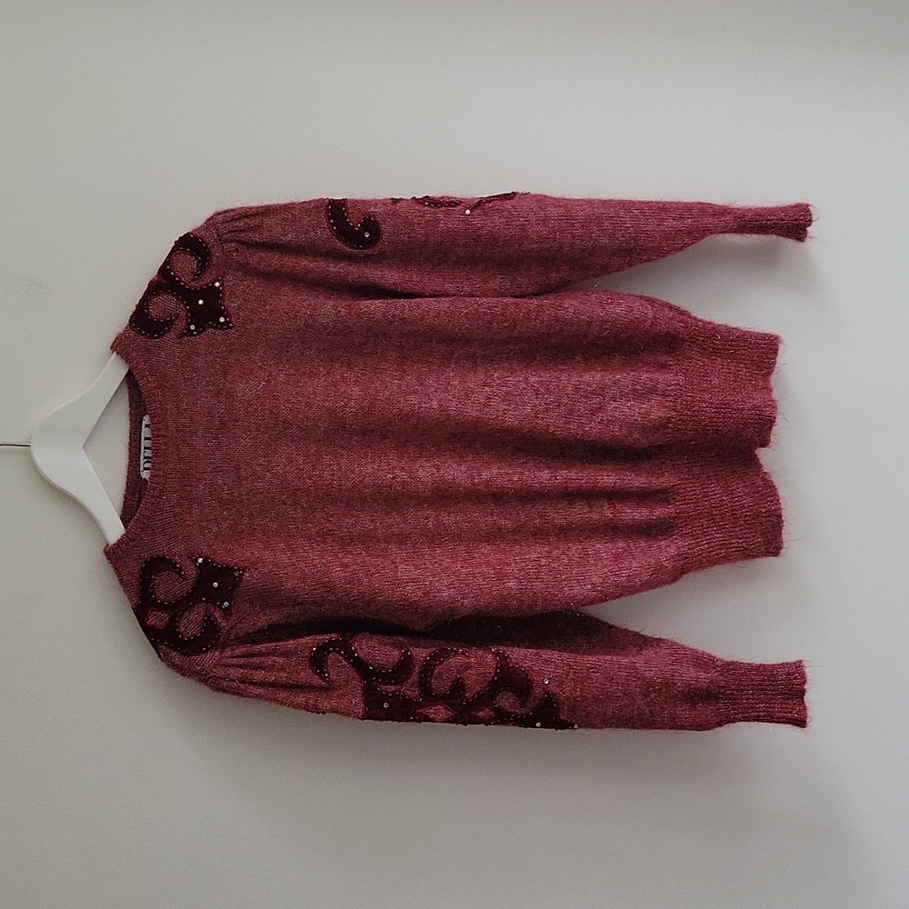 Vintage Italian Mohair Beaded Metallic Crewneck Knit Sweater Size M